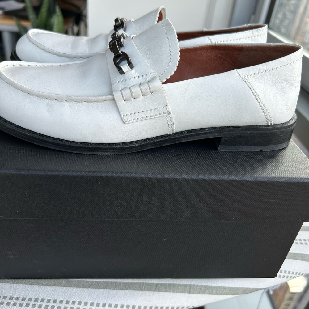 Coach White Genuine Leather Loafers, Size 7.5B, New